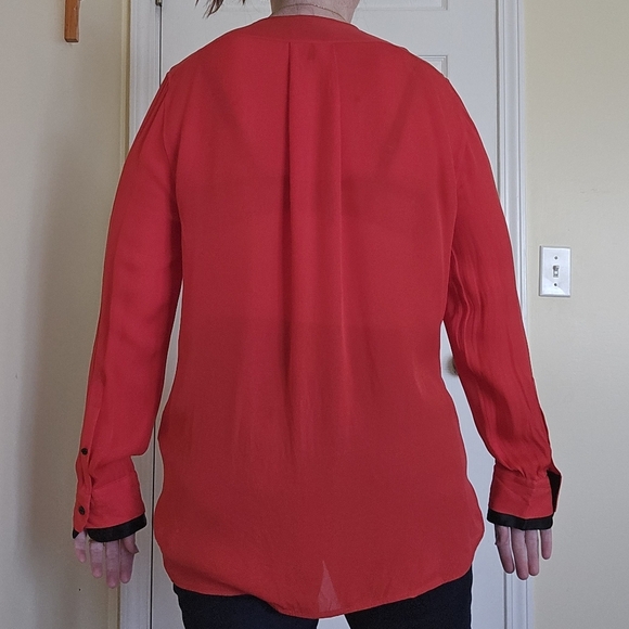 RAG & BONE Red Silk Wrap Blouse Hi Lo Hem Long Sleeve Large - Picture 6 of 8
